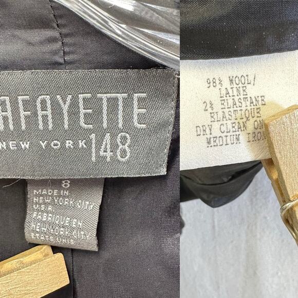 Lafayette 148 black/cream herringbone wool stretch one button blazer size 8 - Picture 12 of 14